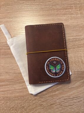 Brown Leather Pocket Size Leather Cover w/ Baum Kuchen Butterfly Patch